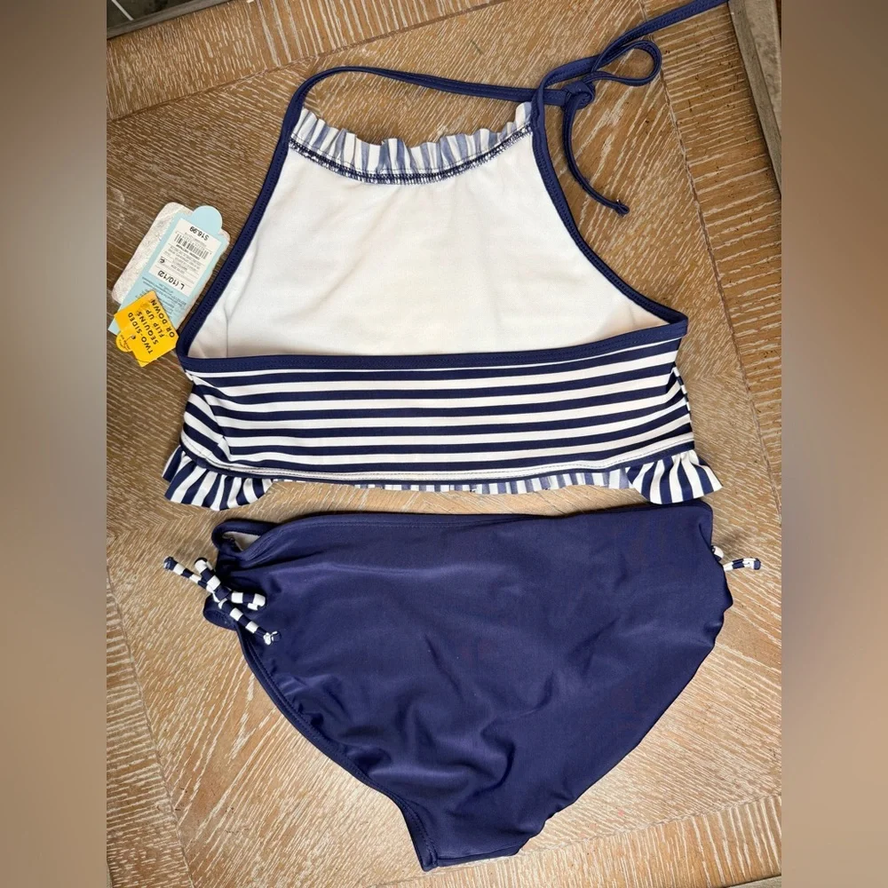 Cat & Jack Navy Striped Bikini with Red and Gold Star